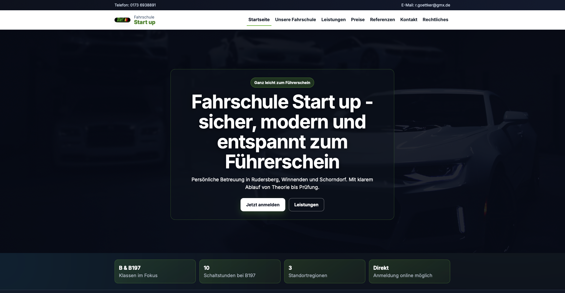 Website Fahrschule Start up – Startseite
