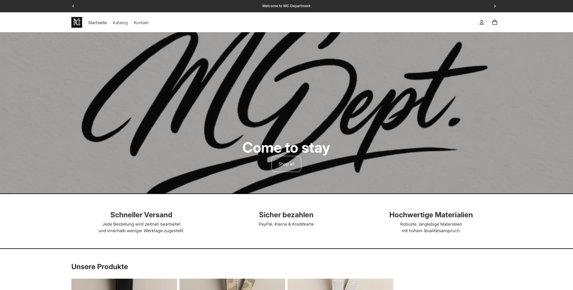 Website MC Department – Startseite