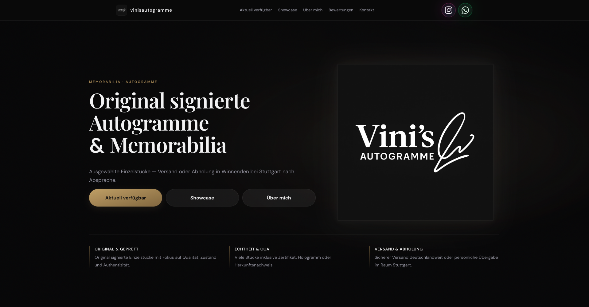 Website Vinis Autogramme – Startseite